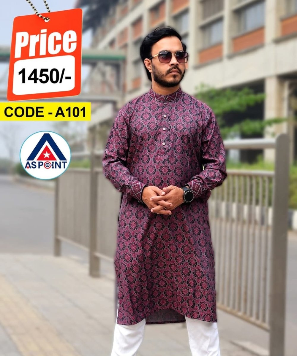 প্রিমিয়াম প্রিন্টেড ঈদ পাঞ্জাবী – ম্যারুন ডিজাইন