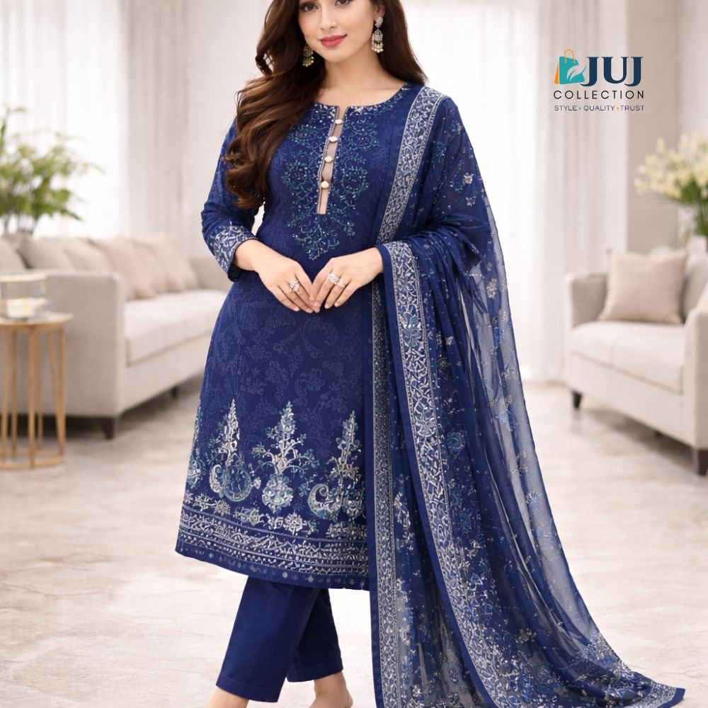 প্রিমিয়াম মডার্ন নেভি ব্লু থ্রি পিস সেট 👗